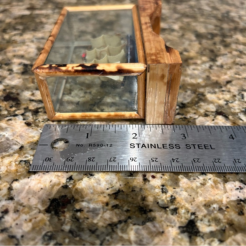 Vintage Miniature Wooden Ship in Glass Display Case - Picture 10 of 10